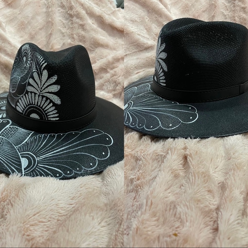 Black hand painted hat